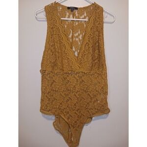 Ambiance Womens XL Lace Bodysuit Teddy Lingerie Clubwear in Mustard Yellow/brown